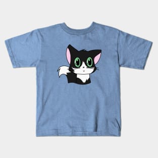 Cute Black and White Cat With Green Eyes Kids T-Shirt